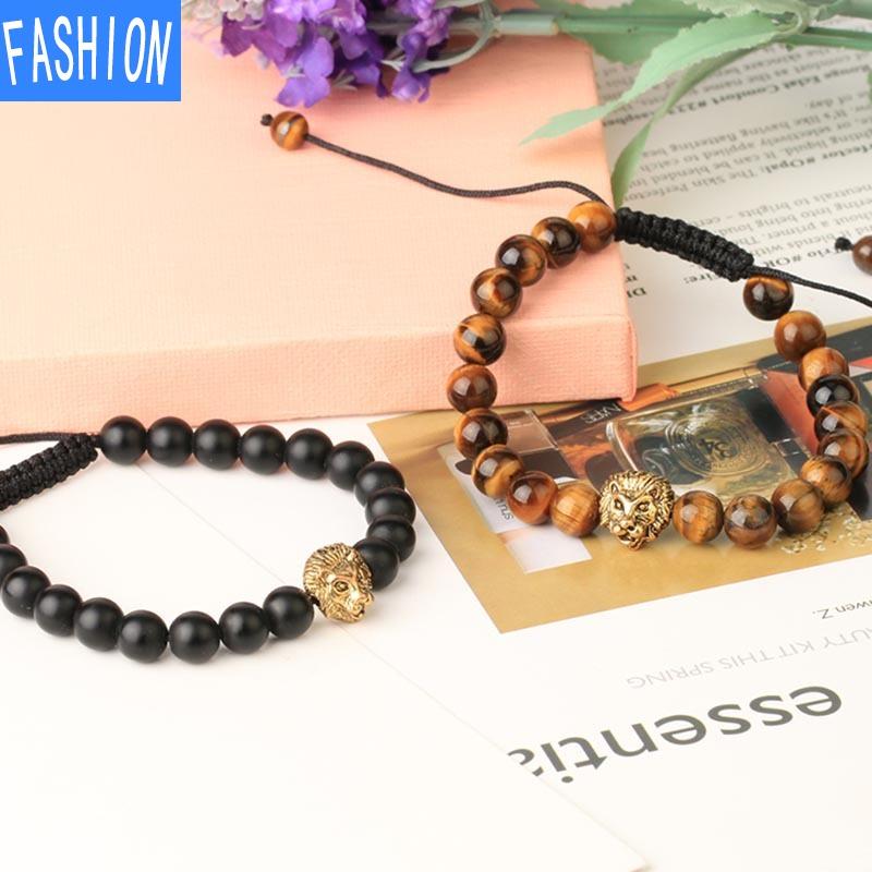 Natural Yellow Tiger Eye Animal Charm Gold Plated Brown Hip Hop Geometric Adjustable Woven Bracelet Adjustable
