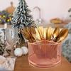 Compartment Silverware Cutlery Holder 360 Rotating Metal Utensil Fork Spoon Napkin Organizer Flatware StorageRose Gold Pink