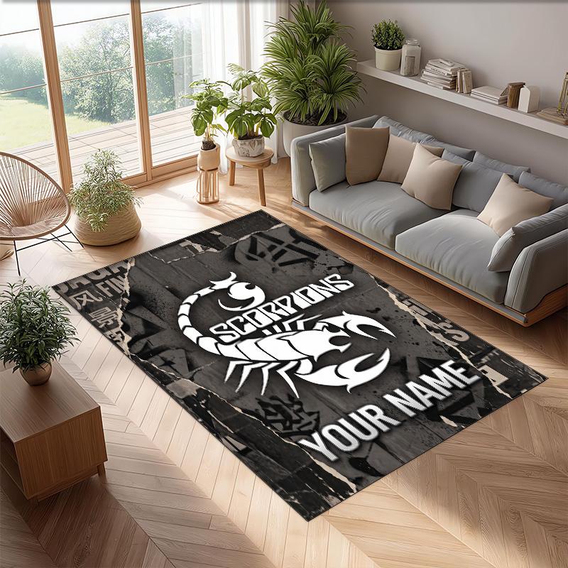 Scorpions Crystal Velvet Rug, Custom Name Text Personalized Non‑Slip Floor Mat for Home Decor Gift