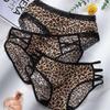 Leopard Print T-Back Low Waist Hollow Elastic Breathable Lace T-Shaped Panties Women's Underwear