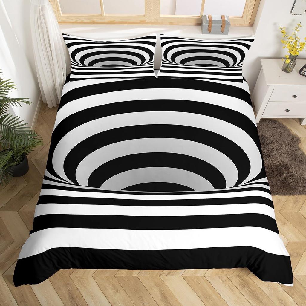 Комплект постельного белья с абстрактной геометрией King Queen Красный Синий Желтый Пододеяльник Геометрическое искусство Покрывало для одеяла Покрывало с полосками Иллюзия