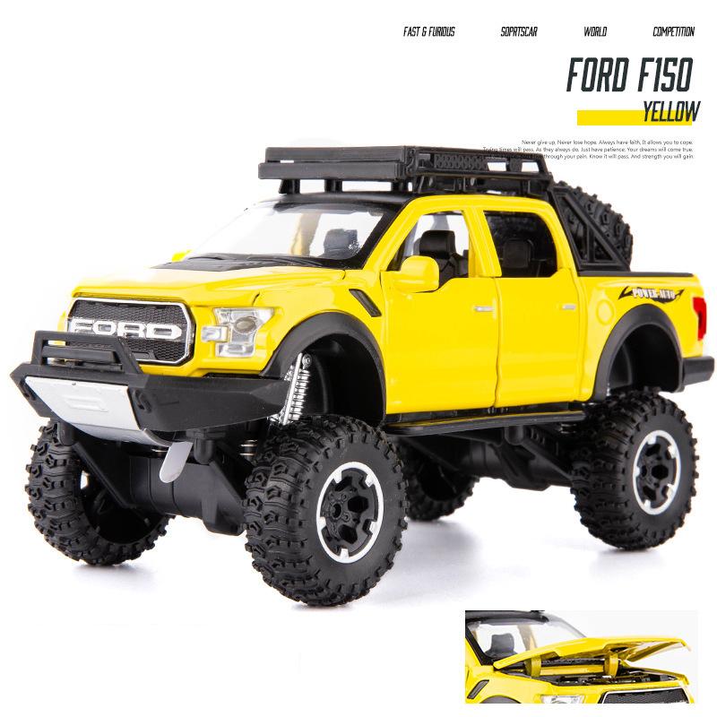 1:32 масштаба Ford Raptor F150, литая под давлением модель автомобиля из сплава с большими колесами, со звуковым светом, откатным автомобилем, игрушки для детей, рождественские подарки,