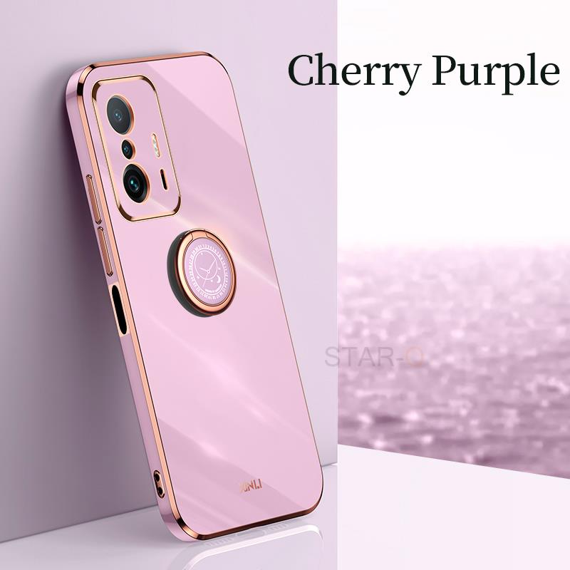 Роскошный чехол с квадратным бампером и кольцом-держателем для телефона Xiaomi Mi 11t Pro 11 T, силиконовый чехол-подставка на Xiomi Mi11 Mi11t 11tpro