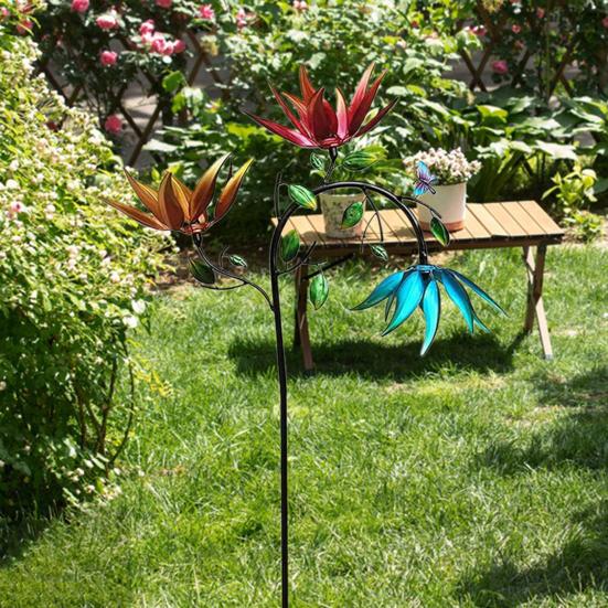 Металлическая ветряная вертушка Красочные цветы ветряная вертушка и бабочки ветряная скульптура легко устанавливается