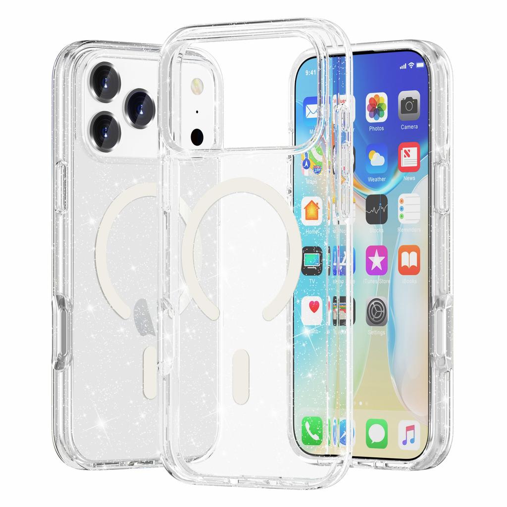 AMORUS For iPhone 17 Pro Magnetic Case Compatible with MagSafe Glitter Powder PC + TPU Phone Cover