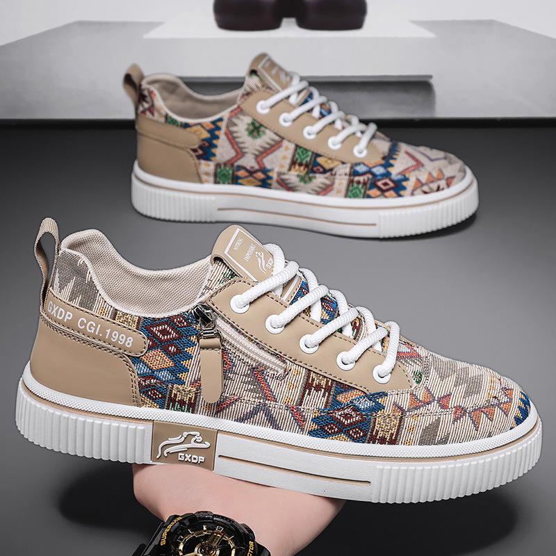 Мужская обувь 2025 лето новая мужская молодежный стиль национальный тренд персонализированная спортивная обувь на доске низкий верх студенческая уличная повседневная обувь