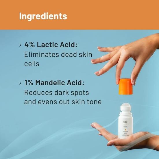 Chemist at Play Роликовый дезодорант для подмышек с 5% AHA, молочной кислотой и 1% миндальной кислотой | Предотвращает запах тела, осветляет кожу и отшелушивает подмышки - 40 мл