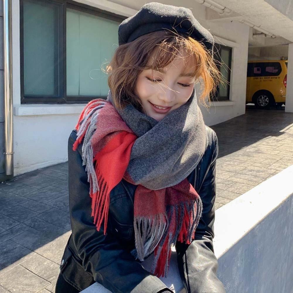 Wool Knitted Wool Scarf Soft Long Neckscarf with Tassel Shawl Classic Plaid Scarf Women