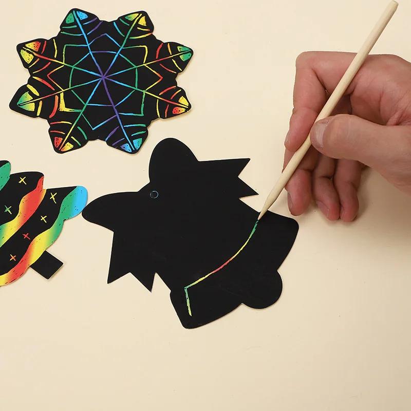 36 шт. Рождественская DIY Волшебная цветная радужная бумага для рисования царапанием Детские игрушки Цветная художественная бумага для рисования Украшения для вечеринок для детей