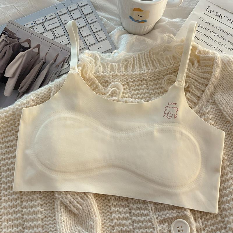 First stage - years old girls underwear primary school junior high school development period small vest ice silk seamless girls suspender bra