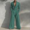 Plus Size Men Notched Lapel V Neck Long Sleeve Solid Loose Long Rompers Jumpsuits