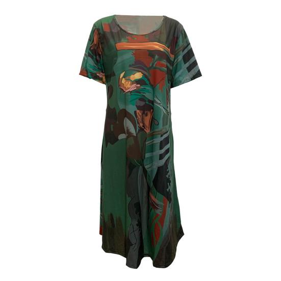 Женское повседневное свободное длинное платье с короткими рукавами и круглым вырезом