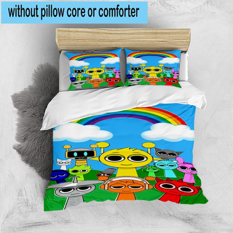 3PCS Colorful Sprun-ki Robot Party 3pcs Bedding,Including 3PCS Duvet Cover And 2pcs Pillowcases Perfect for Christmas,Ideal for Bedroom, Dormitory