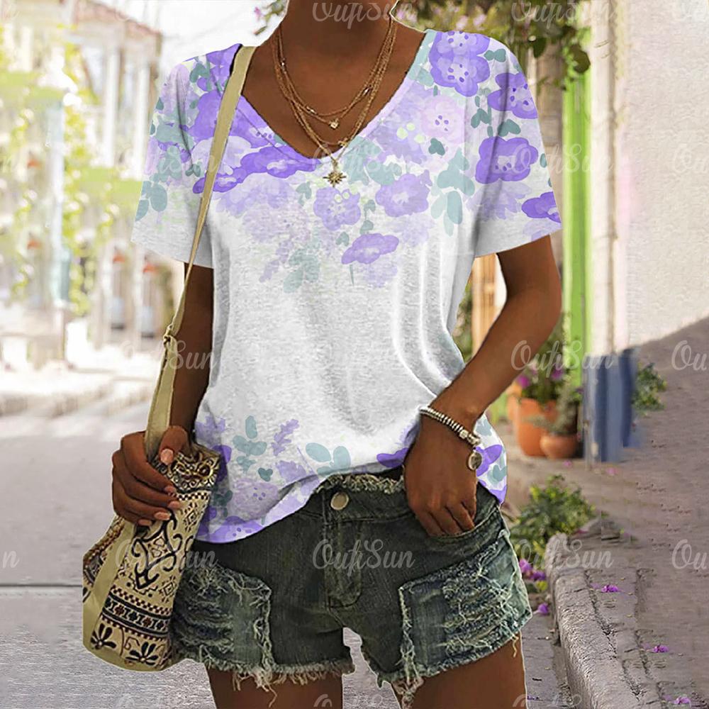 Женские футболки с короткими рукавами и v-образным вырезом, повседневная футболка с милым принтом пчелы и пуловером, футболка большого размера, женская модная одежда, летняя одежда