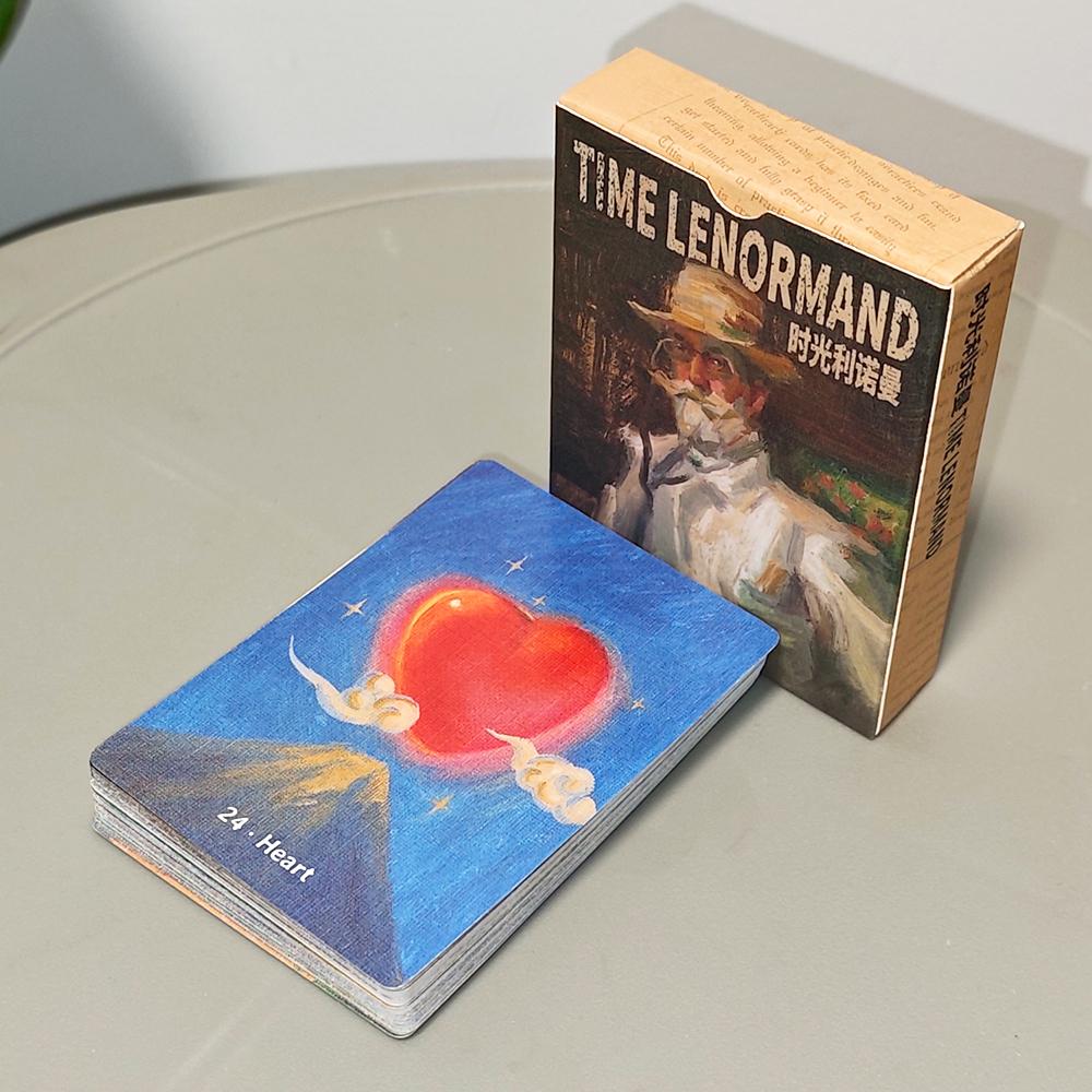 Карты Ленорман Время 38 карт в стиле масляной живописи с дополнительными картами Мужчина/Женщина, напечатанные на картоне с двойным тиснением, 9x6 см