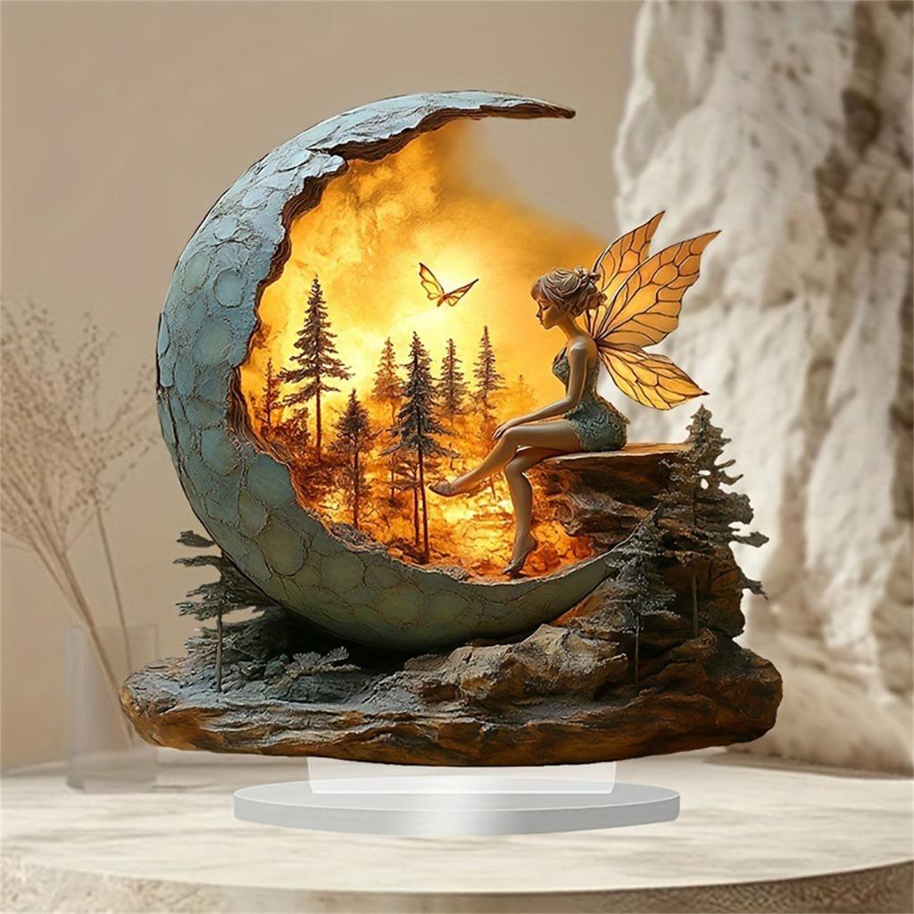 Forest Fairy Decorations Cute Crescent Fairy Art Ornaments Tabletop Centerpieces for Home