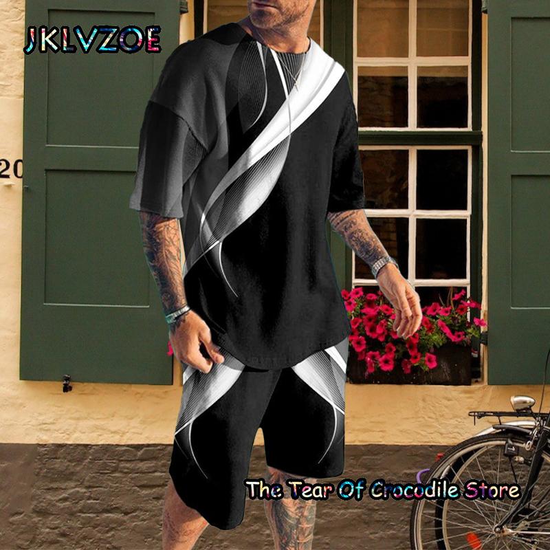 Новые модные летние мужские комплекты для бега, футболка с короткими рукавами, шорты, мужской спортивный костюм, толстовка с 3D принтом и забавным лицом, одежда