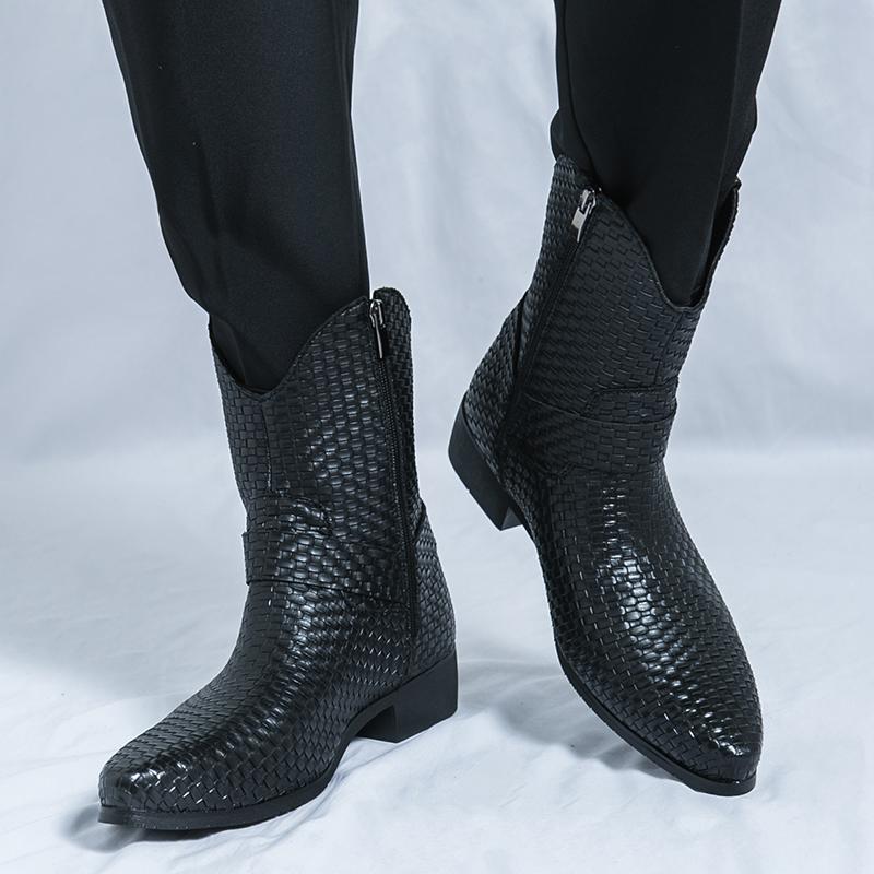 Fashion Male Comfortable Business Dress Shoes Pointed Toe Cowboy Boots Fashion Chelsea Shoes Luxury High Heels Men Ankle Combat Boots