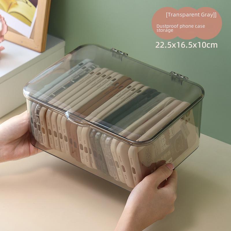 Large Capacity Flip-Top Dustproof Transparent Storage Box for Desktop Sundries and Mobile Phones