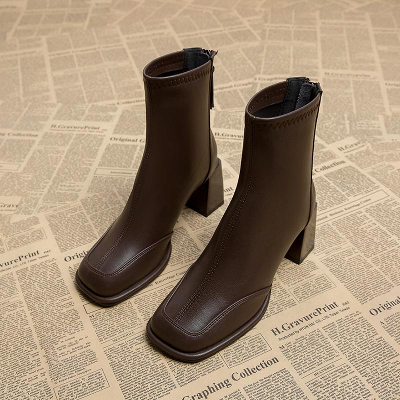 Модные винтажные женские ботильоны на толстом каблуке, с молнией сзади, осенне-зимняя обувь, элегантные женские ботильоны с квадратным носком