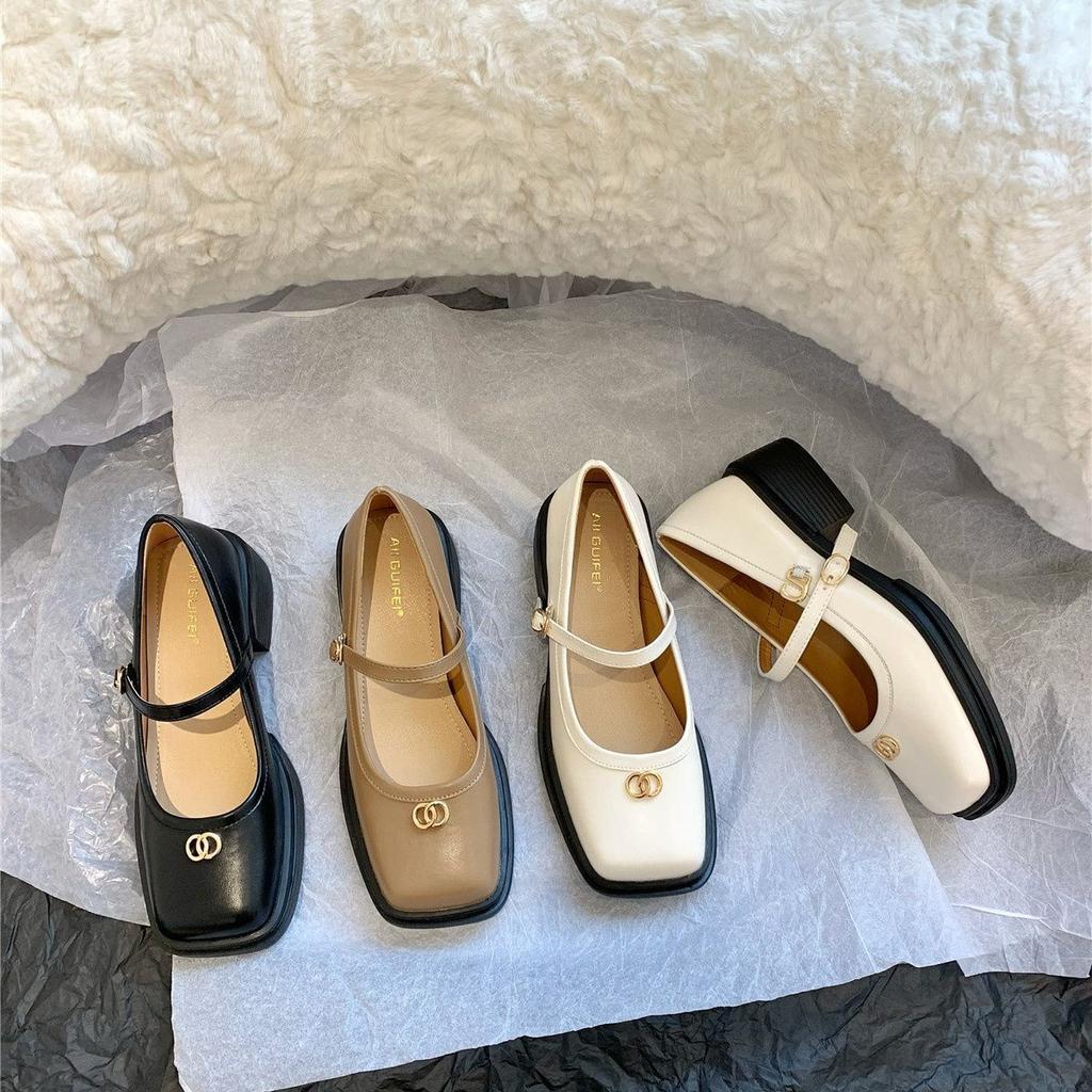 Французские ретро туфли Мэри Джейн с квадратным носком и неглубоким вырезом, женские туфли 2025 новая весна, повседневные балетки