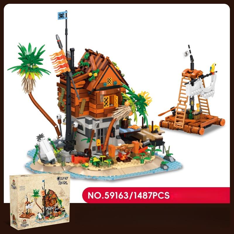 1487Pcs Pirate Series Rock Bay Moc Building Blocks Set Diy Architectural Model Assembly Toy Creative Ornament Kids Birthday Gift