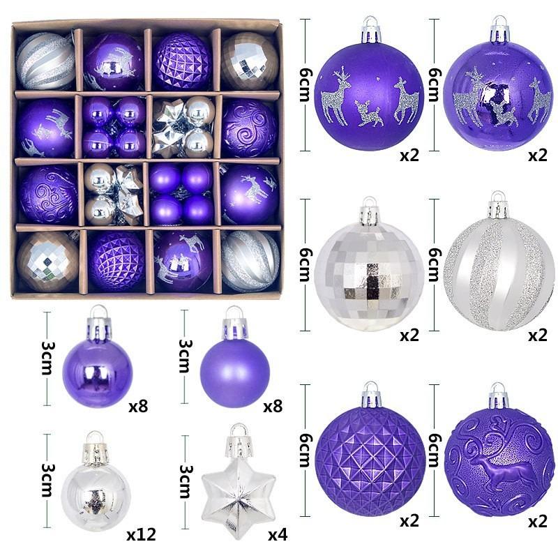 Xmas Tree Ornaments 42/44 Pcs Holiday Decor PVC Glossy Ball Set Christmas Decorations