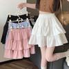 Ruffled Cake Skirts for Women High-waisted A-line Solid All-match Sweet Lovely Girls Korean Style Gentle Spring Kawaii Casual