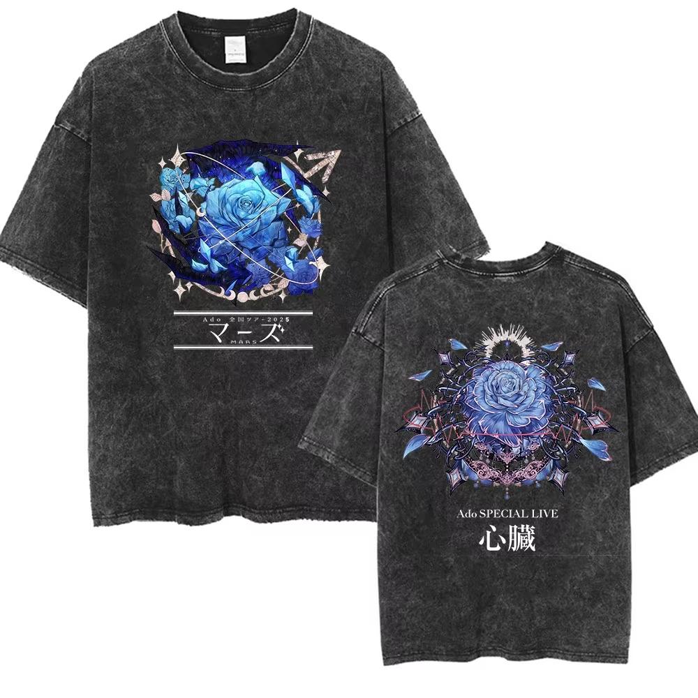 ADO Hibana World Tour Vintage Washed T Shirts Japanese Singer Fashion Oversized Tshirts Casual Aesthetic Short Sleeve Tees