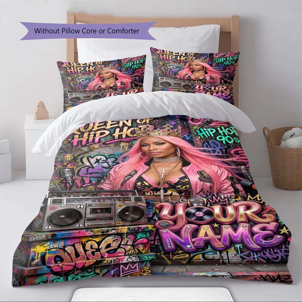 Name Custom Nicki Minaj Pattern Bedding Set Quilt Cover Pillowcase Home Decor Gift (1 * duvet cover + 2 * pillowcase, without core)