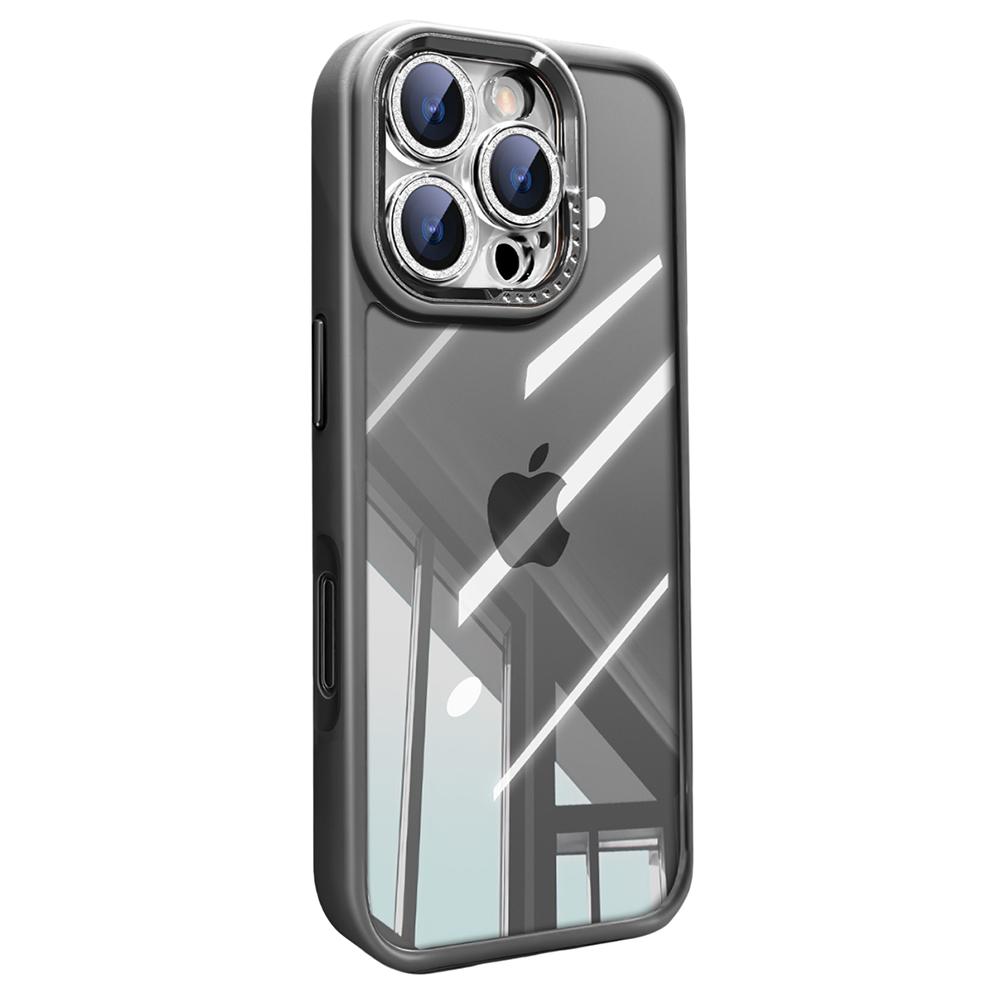 Чехол для iPhone 16 Pro Max PC+TPU Прозрачная накладка для телефона с блестящей пленкой для объектива камеры