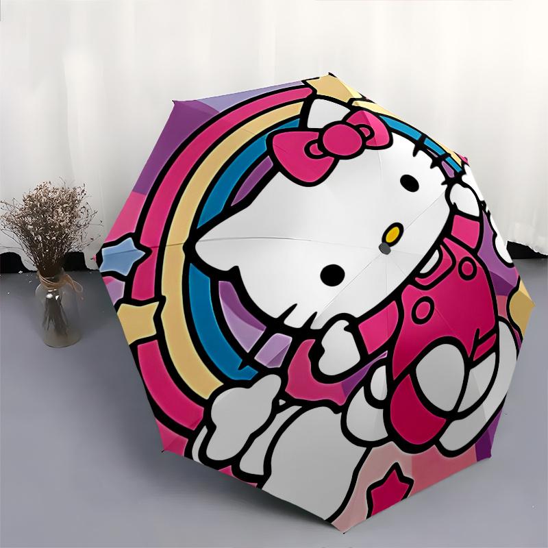 1pc Hello Kitty Clouds Automatic Opening/Closing Umbrella - Portable Folding Design, 8-Bone Iron Frame Outdoor Umbrella, Ideal Gift for Fans, Traveler