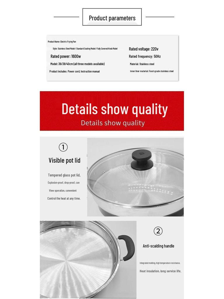 Enhanced Large-Capacity Stainless Steel Electric Pancake Frying Pan