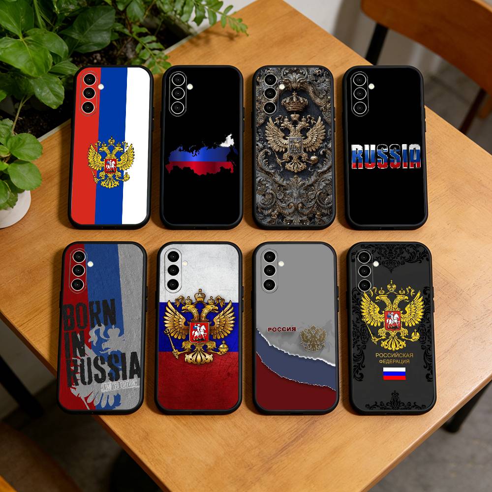 Russia F-Flag National Emblem Phone Case For Samsung Galaxy A73,A72,A71,A70,A53,A52,A51,Others Soft Black Cover