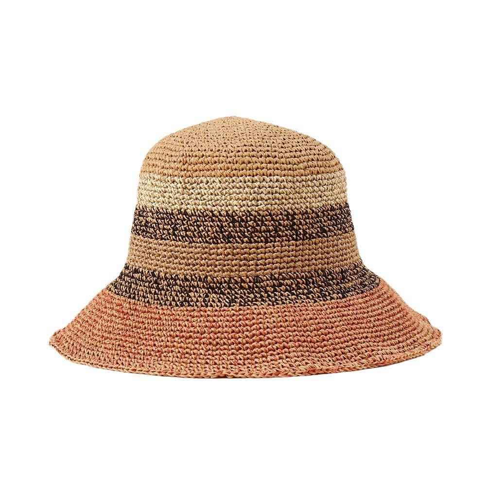 Premium Lala grass striped bucket hat Wide brim basin hat Fine crochet beach hat Foldable sun protection straw hat