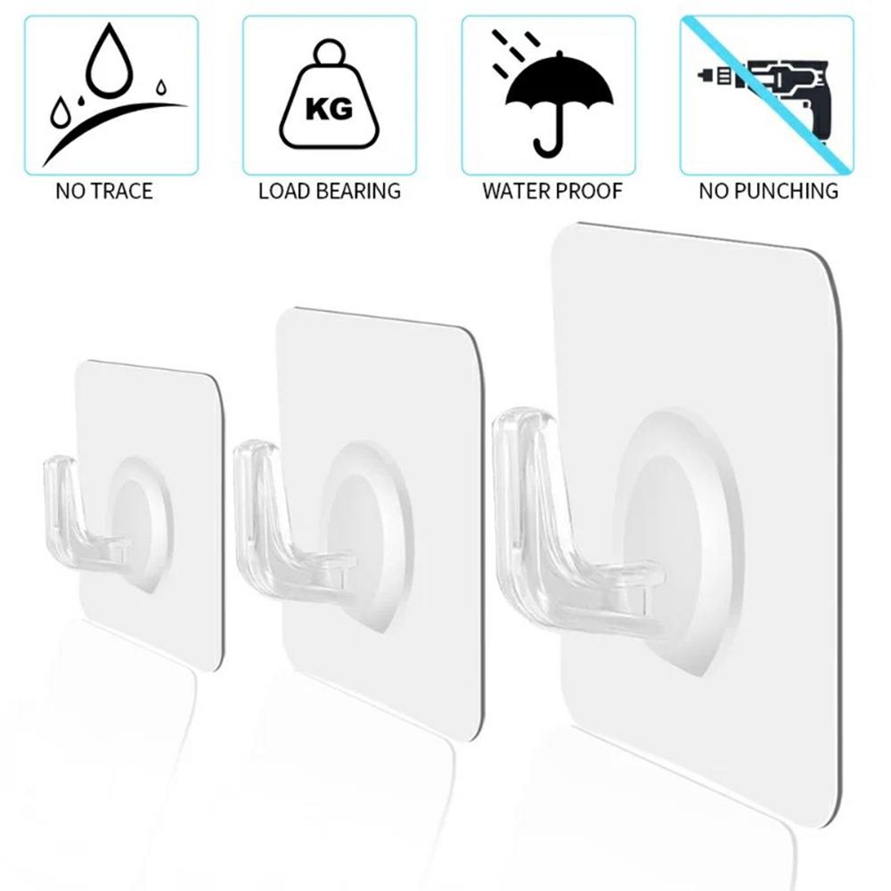10Pcs Adhesive Wall Door Mount Acrylic Hooks Kitchen Bathroom Towel Key Hanger