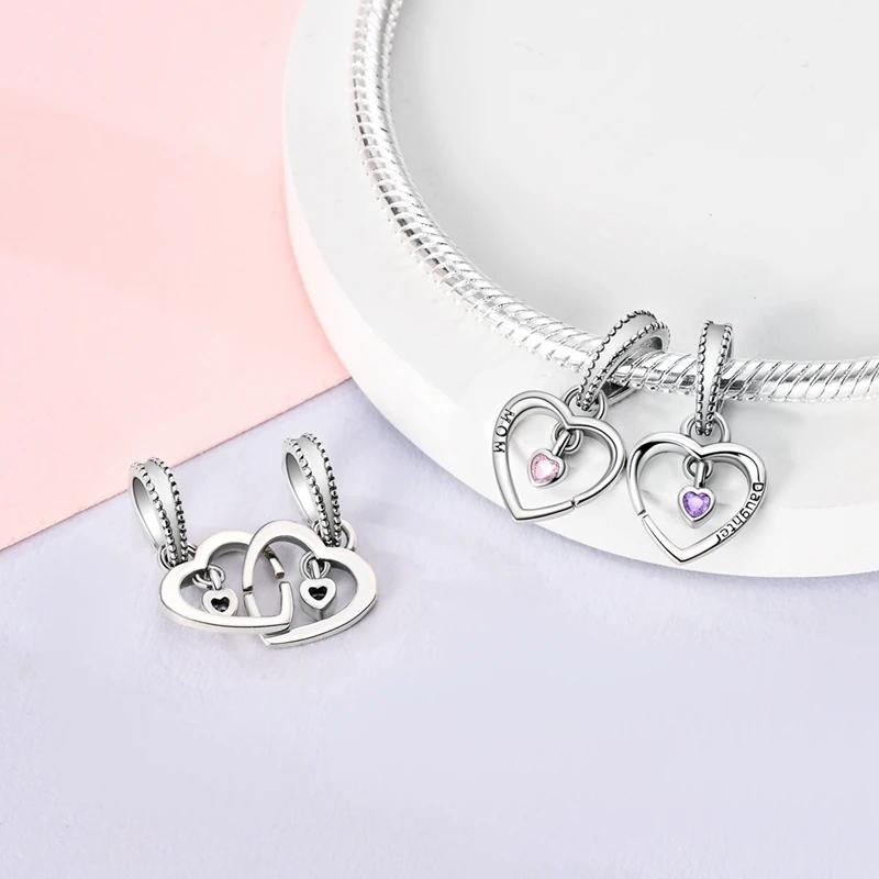 Шармы Coppermother-Daughter Кулон в форме Сердца Бусины Подходят для Браслета Charms Plataoriginal Бусины Украшения для Женщин Изготовление