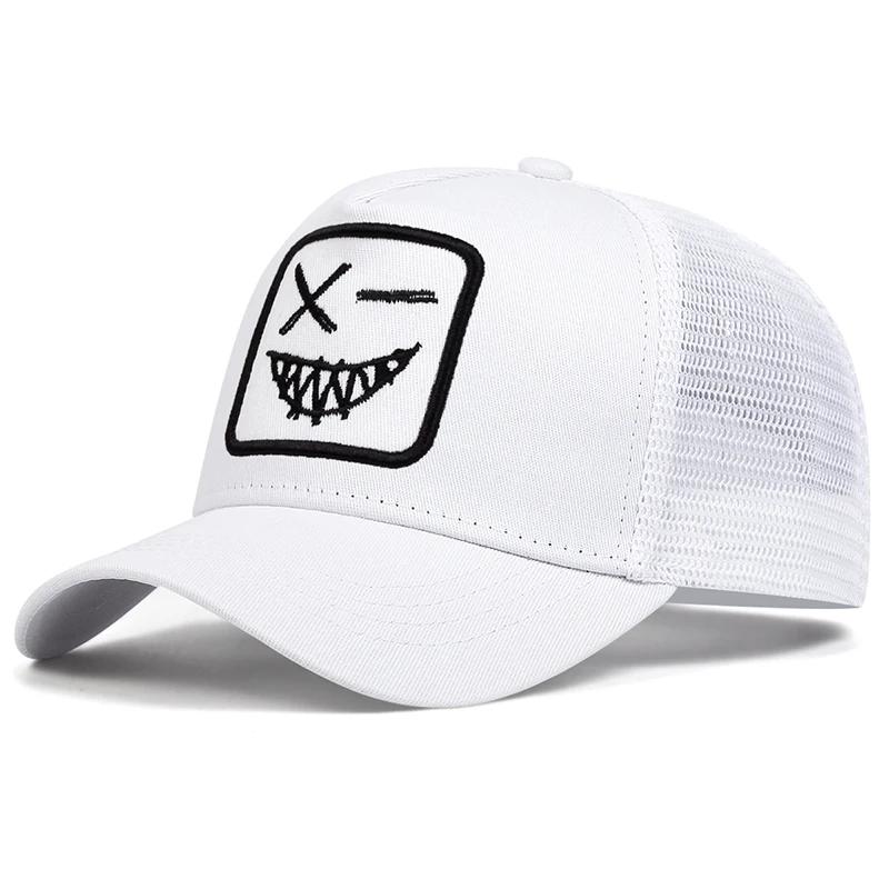 Унисекс X Улыбающееся лицо Зубы Вышитые бейсболки с сеткой Регулируемые повседневные шляпы Весна и лето Открытый солнцезащитный кепка