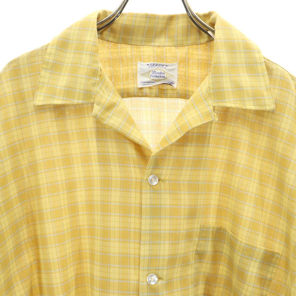 Arrow Винтажная рубашка 60-х годов силуэта бокс, в клетку, с длинным рукавом, с открытым воротником, мужская, б/у