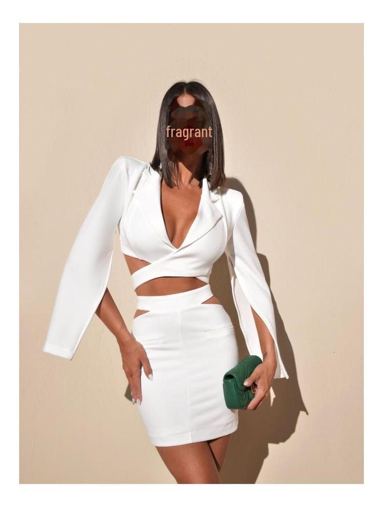 Chic European & American Women's White Long-Sleeve Dress Suit