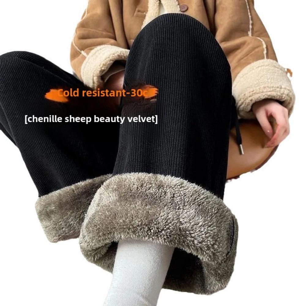 Super Thick Padded Thickened Wide-legged Trousers Women, Autumn and Winter Casual Loose Show High Straight Trousers