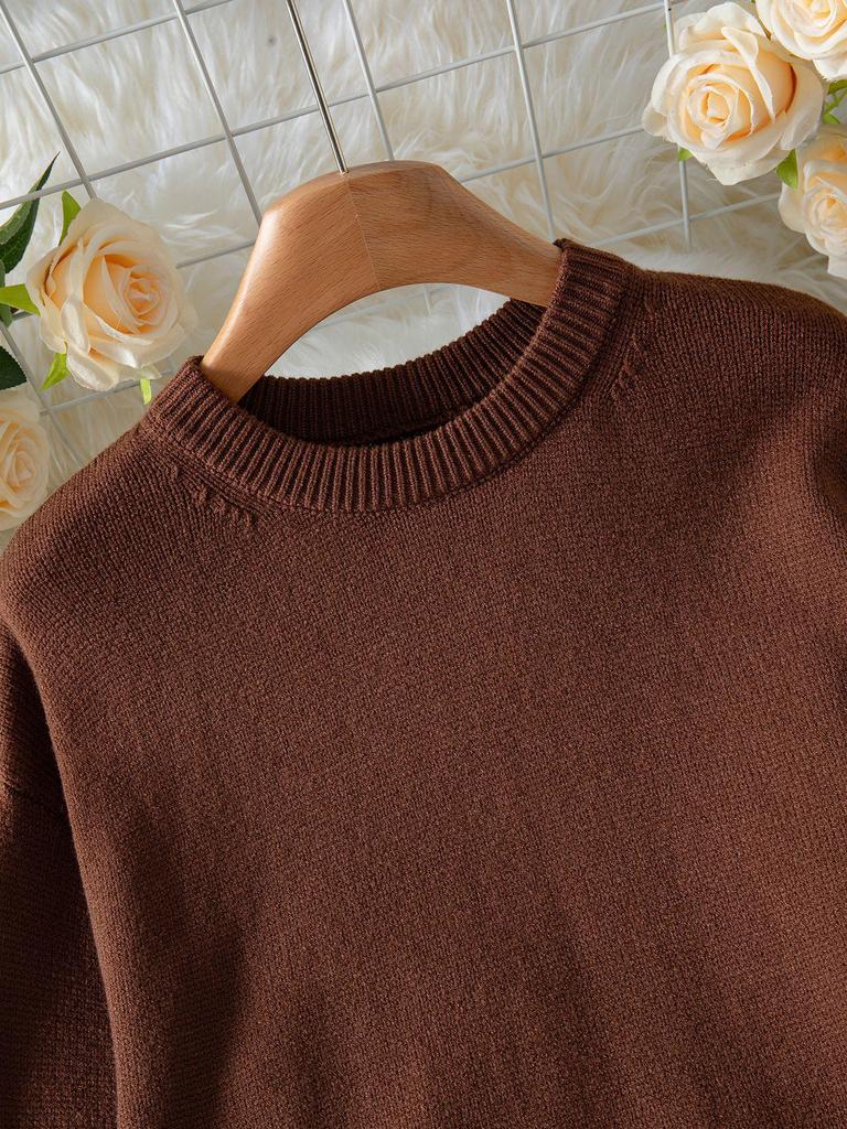 Женский однотонный свитер-пуловер в рубчик - Осень/Зима, Свободный крой, Круглый вырез, Повседневный стиль