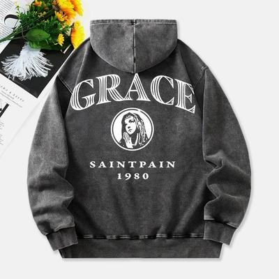 Худи с принтом Saint Pain 1980 для женщин, из хлопка, с эффектом потертости, оверсайз, с карманом и капюшоном, женская одежда