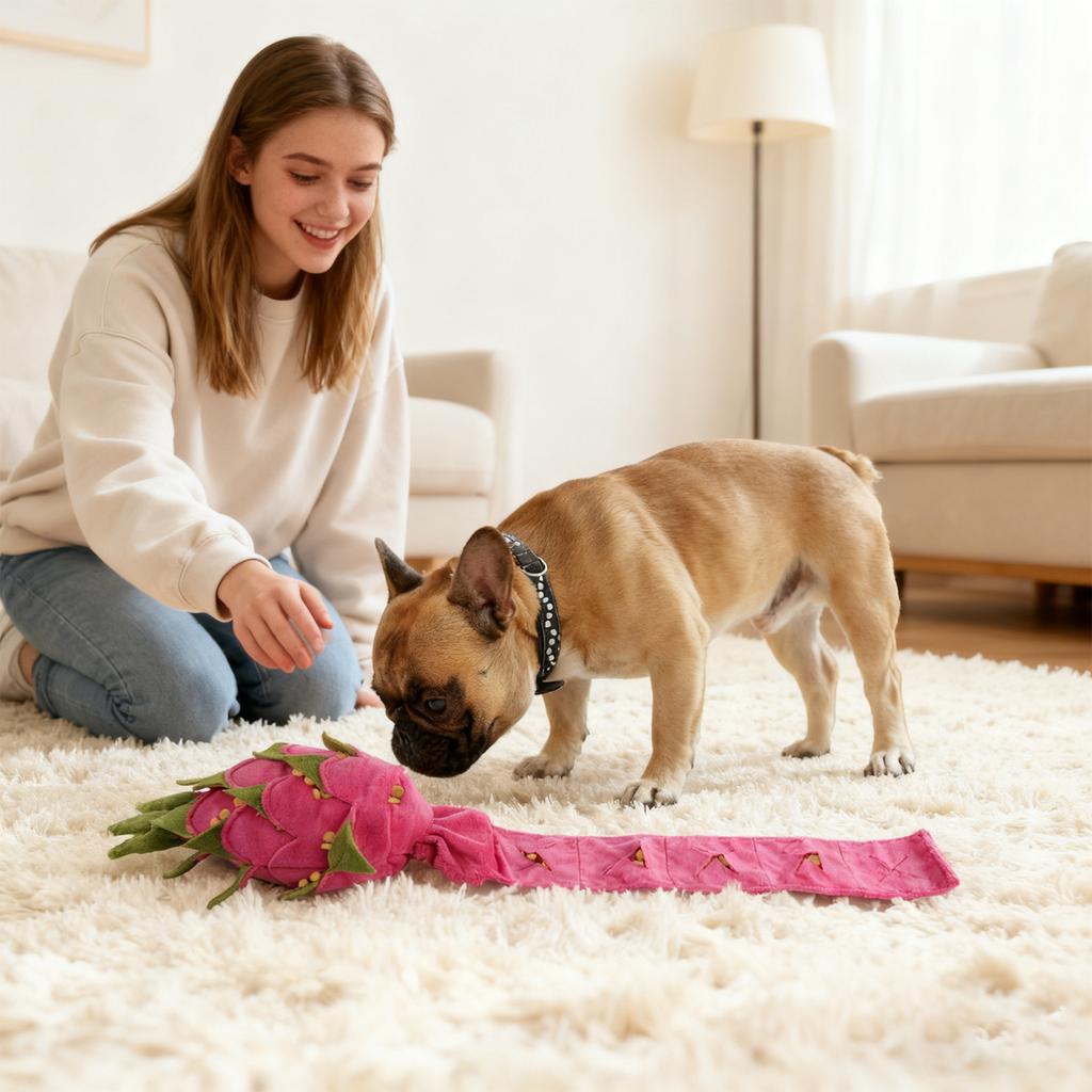 Hidden Food Pineapple Dragon Fruit Dog Enrichment Toy With Crinkling Paper, Sound, And Scent For Medium To Large Dogs To Boredom