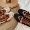 Sheepskin~ Breathable Hollow Crochet Splicing Shallow Mouth Flat Shoes with Mary Jane Shoes Women's Single Shoes