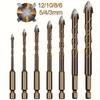 7pcs Multi-functional Drill Bit Set, Glass Tile Drill Hexagonal Shank Spiral Groove Cross Alloy Drill Ceramic Four-edge Drill To Drill Vitrified Brick