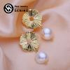 Серьги-гвоздики SENIKO с натуральным пресноводным жемчугом в стиле барокко, модные серьги-гвоздики с цветком золотого цвета для женщин, вечерние украшения