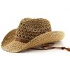 Retro Wide Brim Sunscreen Straw Hat Ethnic Style Hollow Out Western Cowboy Hat Breathable Solid Color Fisherman Hat Fishing