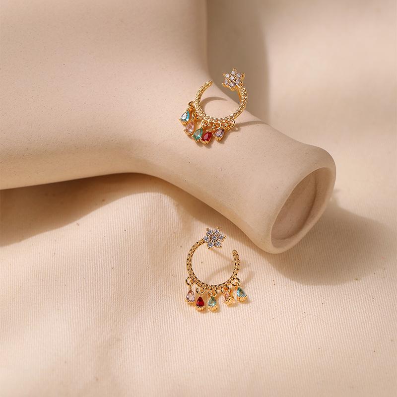 Zirconia Stud Earrings Brass Plated 18K Boho Vintage Textured Earrings