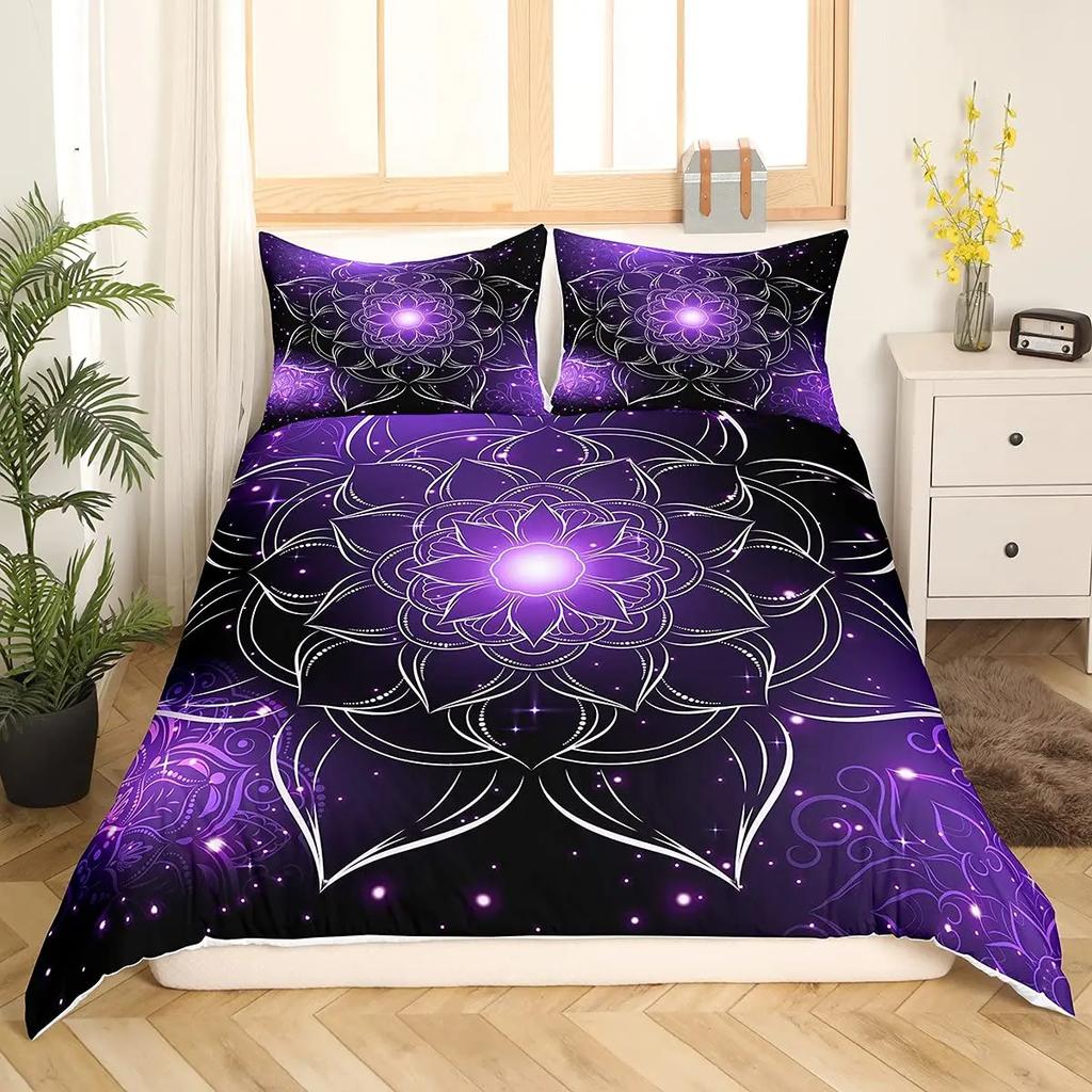 Пододеяльник Galaxy Lotus размера King Size Full Twin Синий Цветок Луна Постельный Комплект Для Подростков Взрослых Богемный Цветочный 2/3 шт.